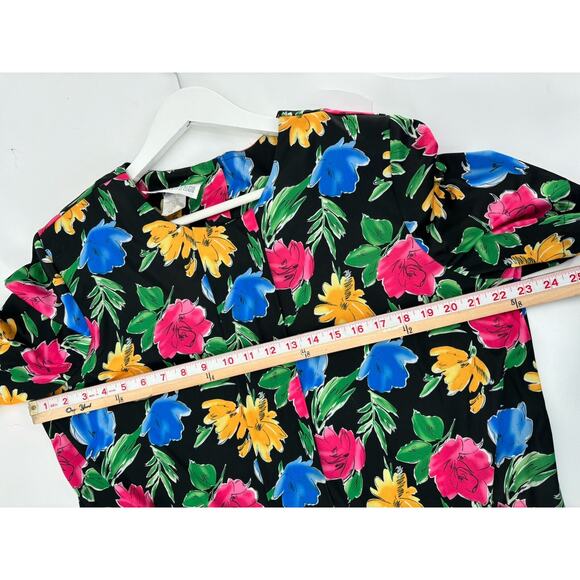 Top Notch Vintage Blouse Womens 20W Black Floral Print Short Sleeves Pleated - Picture 15 of 16